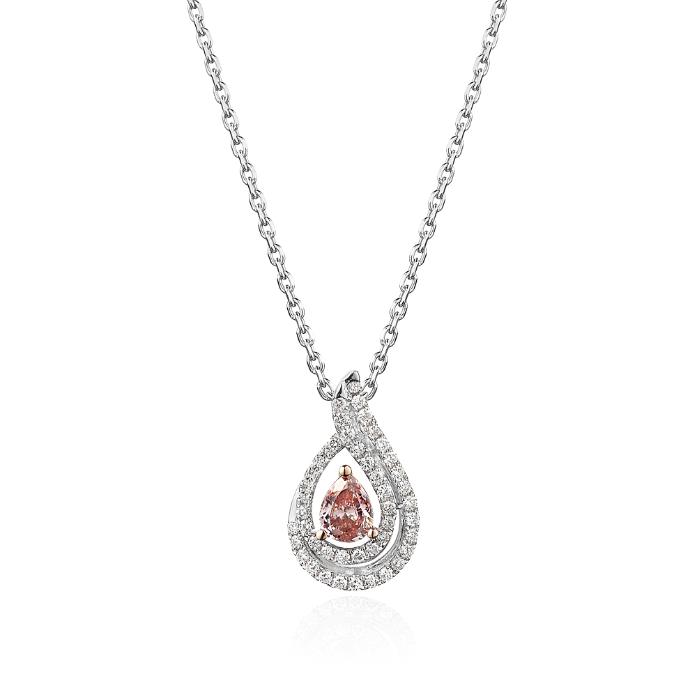 Glory-Pear 30-40分圓形粉紅鑽光環鑽石項鍊