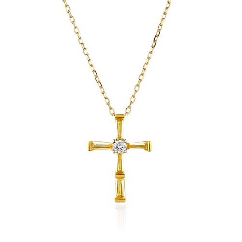 Creative 設計黃鑽十字架鑽石項鍊