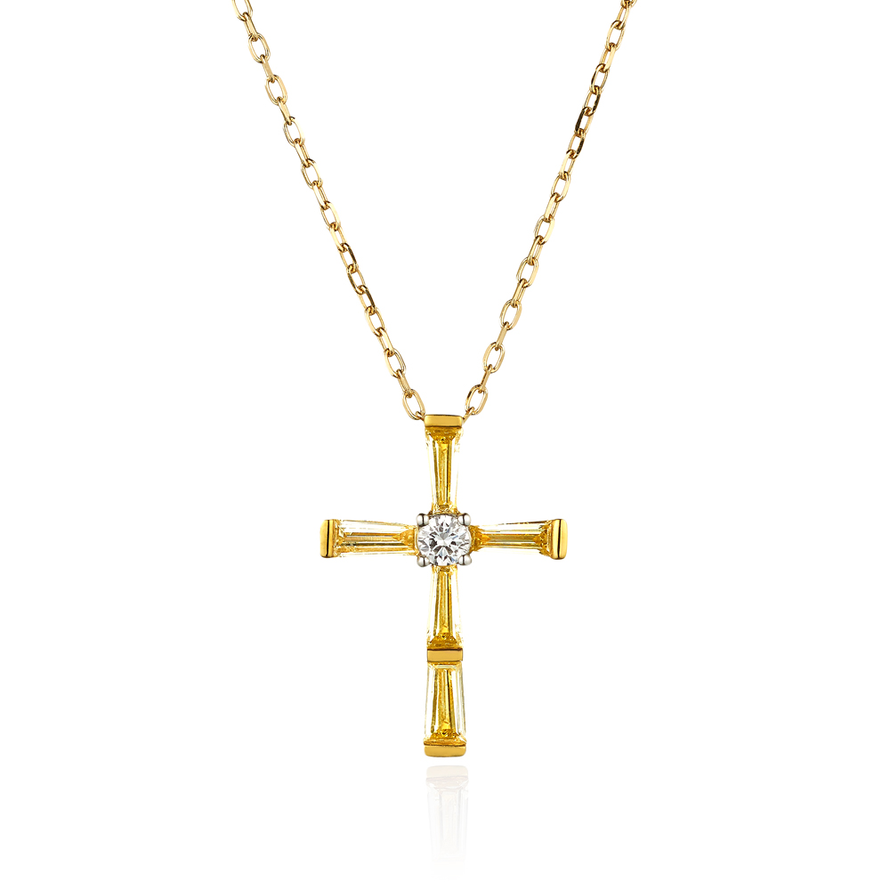 Creative 設計黃鑽十字架鑽石項鍊